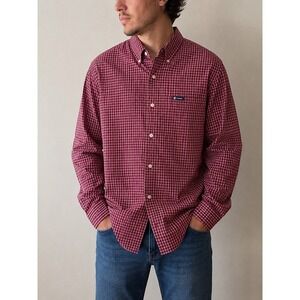 Chaps Mens Red White Check Long Sleeve Button Down Shirt Easy Care Large